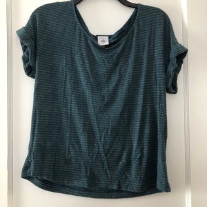 Teal Striped Cabi Loose Fit Shirt with Folded Sleeves